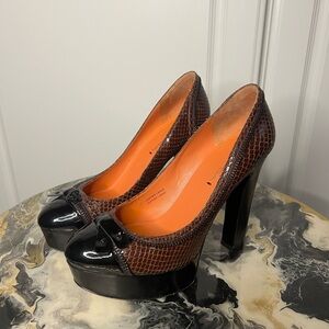 Via Spiga Y2K Snakeskin Embossed Leather Platform Heels 6.5